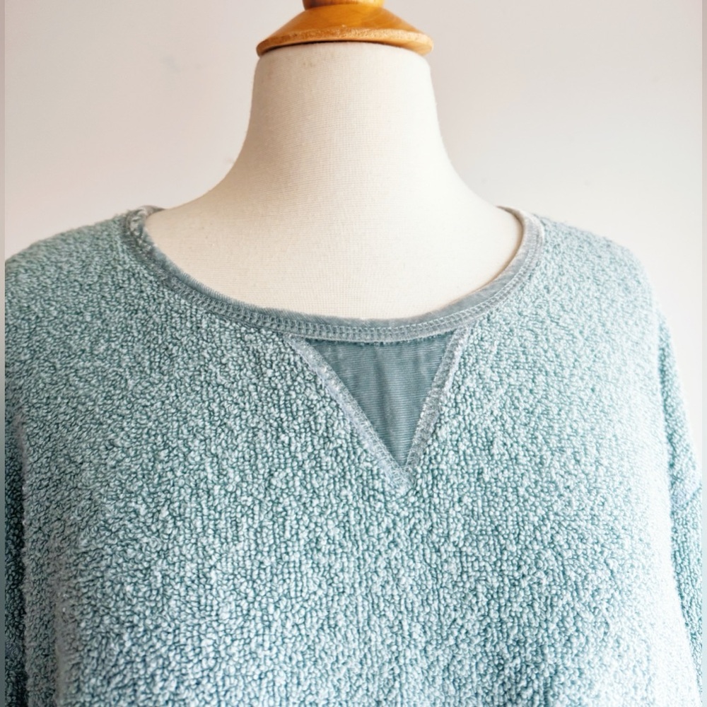 J. JILL Robin’s Egg Terry Cloth Velvet Trim Sweater Large - Picture 2 of 6
